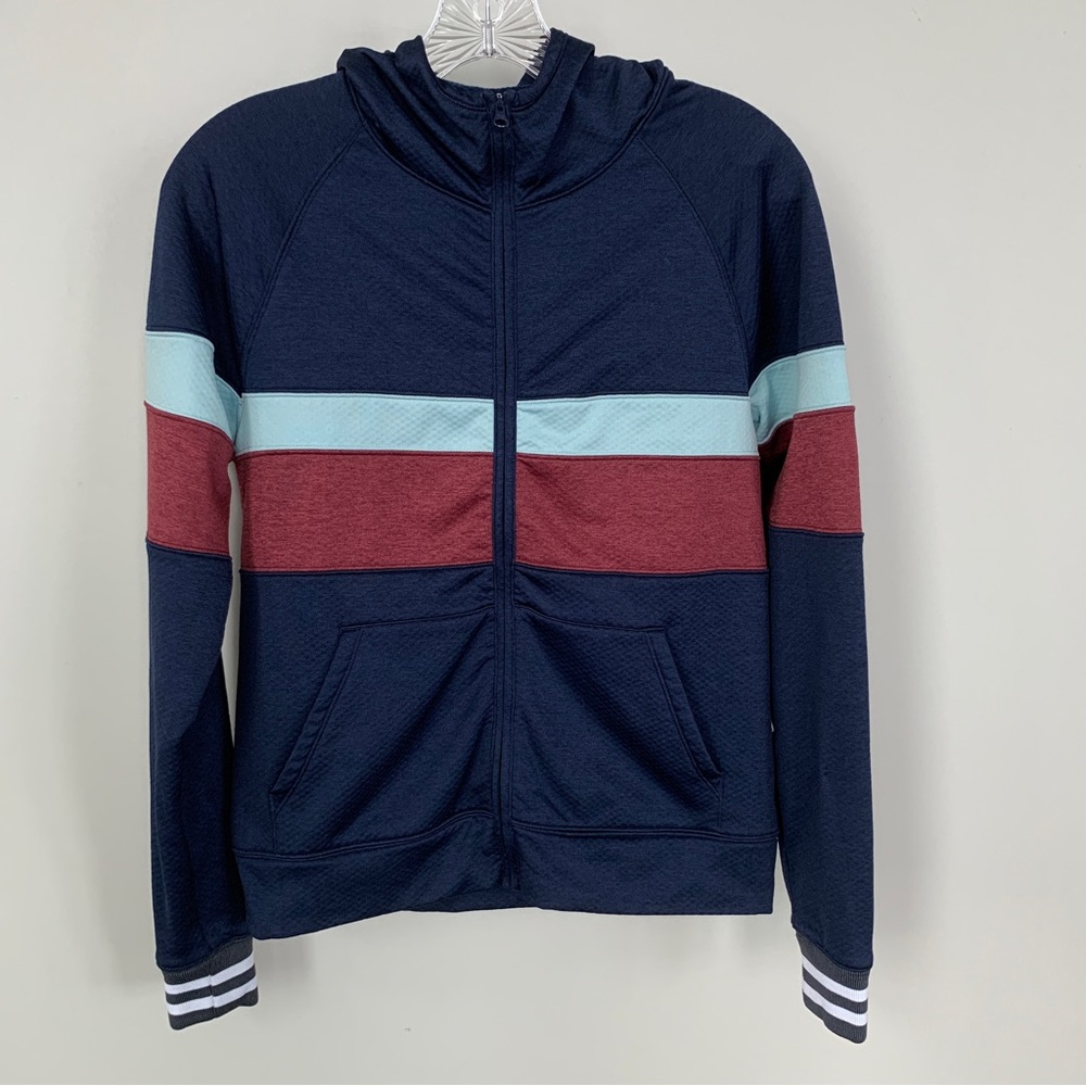 Cotopaxi Navy Blue Full Zip Hooded Jacket with Stripes Size XS